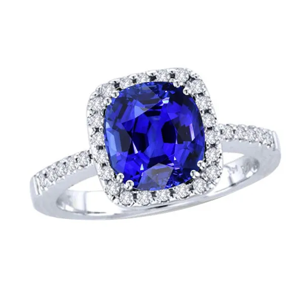 HarryChadEntcom Rings Halo Cushion Sapphire Wedding Ring 4 Carats Natural Earth Mined Diamond Accent Jewelry