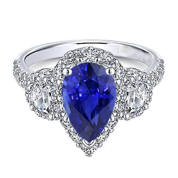 HarryChadEntcom Rings Natural Earth Mined Diamond Halo Pear Ceylon Sapphire Ring 3 Stone Style 450 Carats HarryChadEntcom Rings Natural Earth Mined Diamond Halo Pear Ceylon Sapphire Ring 3 Stone Style 450 Carats