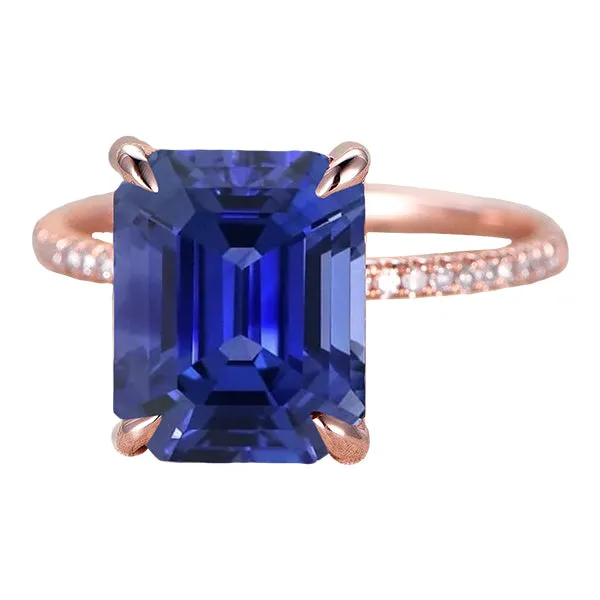 HarryChadEntcom Rings Natural Earth Mined Diamond Solitaire Ring Accents Emerald Cut Ceylon Sapphire 450 Carats HarryChadEntcom Rings Natural Earth Mined Diamond Solitaire Ring Accents Emerald Cut Ceylon Sapphire 450 Carats