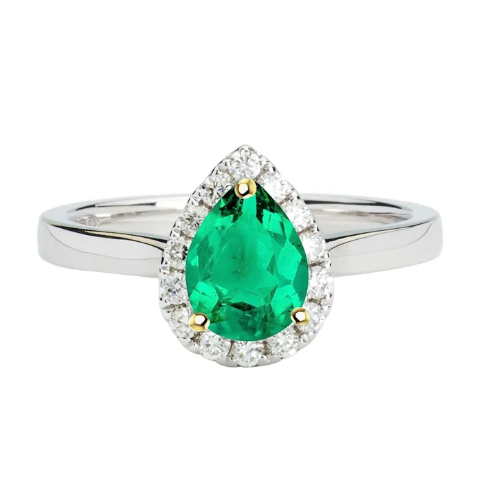 HarryChadEntcom Rings Pear Green Emerald Halo Wedding Ring Comfort Fit Band HarryChadEntcom Rings Pear Green Emerald Halo Wedding Ring Comfort Fit Band