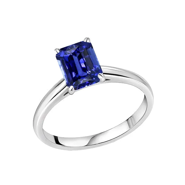 HarryChadEntcom Rings Solitaire Emerald Ceylon Sapphire Ring 14K White Gold 150 Carats HarryChadEntcom Rings Solitaire Emerald Ceylon Sapphire Ring 14K White Gold 150 Carats