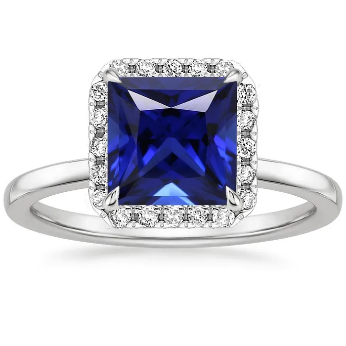 HarryChadEntcom Rings Square Shaped Halo Natural Earth Mined Diamond Ring With Ceylon Blue Sapphire 550 Carats HarryChadEntcom Rings Square Shaped Halo Natural Earth Mined Diamond Ring With Ceylon Blue Sapphire 550 Carats
