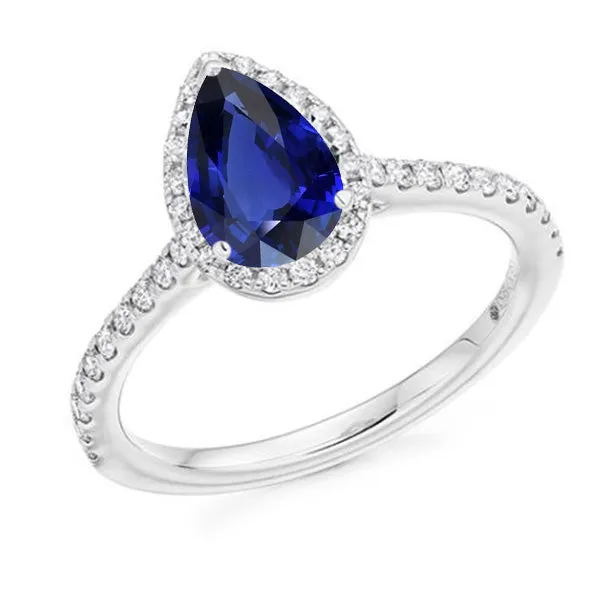 HarryChadEntcom Rings White Gold Halo Pear Sri Lankan Sapphire Ring 350 Carats Natural Earth Mined Diamonds HarryChadEntcom Rings White Gold Halo Pear Sri Lankan Sapphire Ring 350 Carats Natural Earth Mined Diamonds