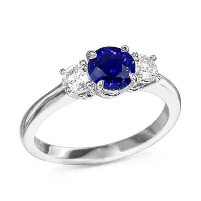 HarryChadEntcom Rings White Gold Three Stone Ceylon Sapphire Ring Round Natural Earth Mined Diamonds 2 Carats HarryChadEntcom Rings White Gold Three Stone Ceylon Sapphire Ring Round Natural Earth Mined Diamonds 2 Carats