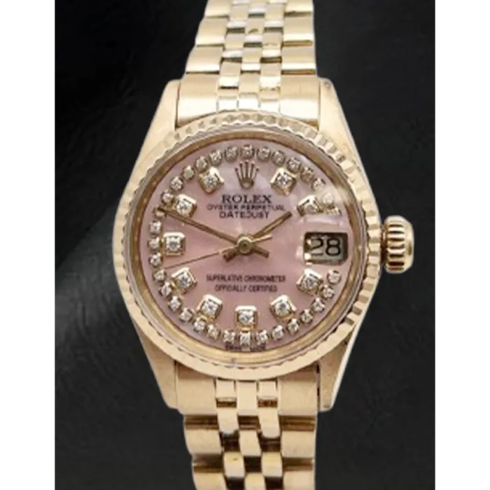HarryChadEntcom Rolex Lady Datejust Pink Mother Of Pearl String Diamond Dial Yellow Gold Watch Watches