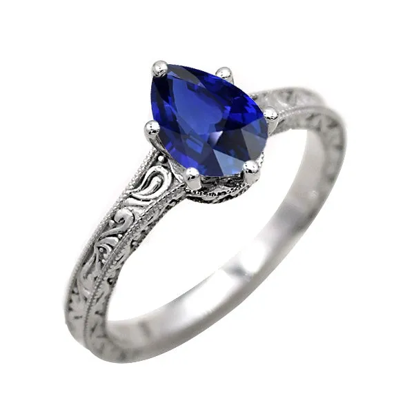 HarryChadEntcom Solitaire Pear Blue Sapphire Ring Antique Style 2 Carats Gold Rings HarryChadEntcom Solitaire Pear Blue Sapphire Ring Antique Style 2 Carats Gold Rings