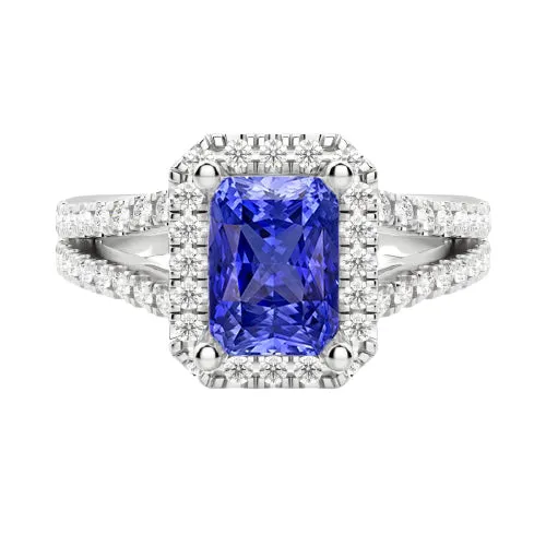 HarryChadEntcom Womens Halo Sapphire Radiant Cut Wedding Ring 4 Carats V Split Shank Rings HarryChadEntcom Womens Halo Sapphire Radiant Cut Wedding Ring 4 Carats V Split Shank Rings