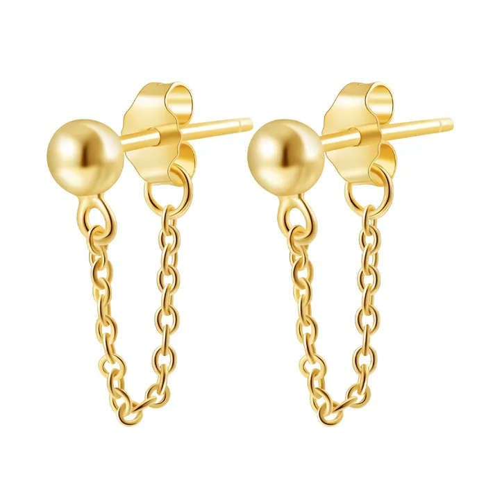 Hey Happiness Earrings Classic Chain Stud Earrings Sterling Silver Gold