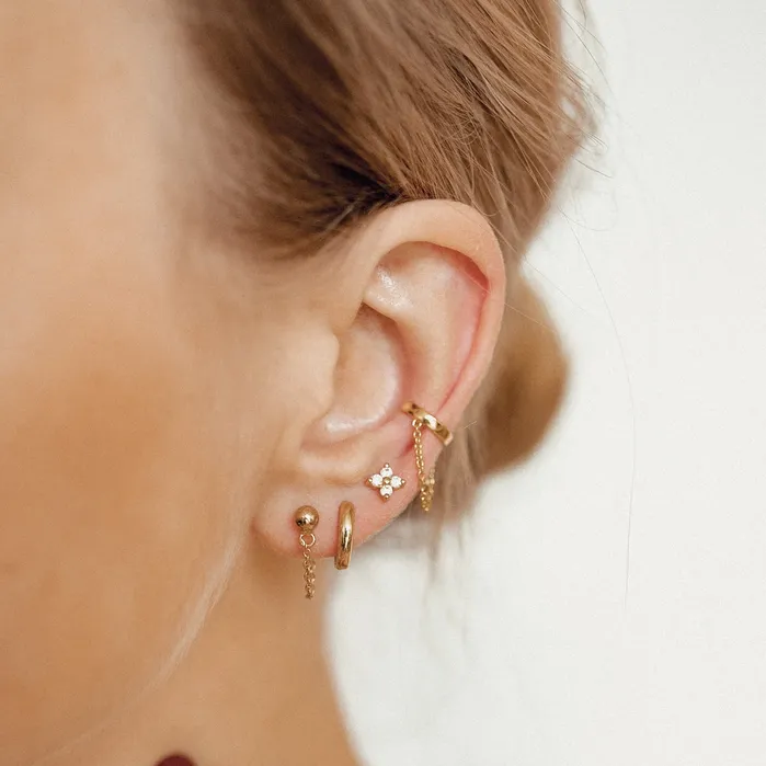 Hey Happiness Earrings Classic Chain Stud Earrings Sterling Silver Gold