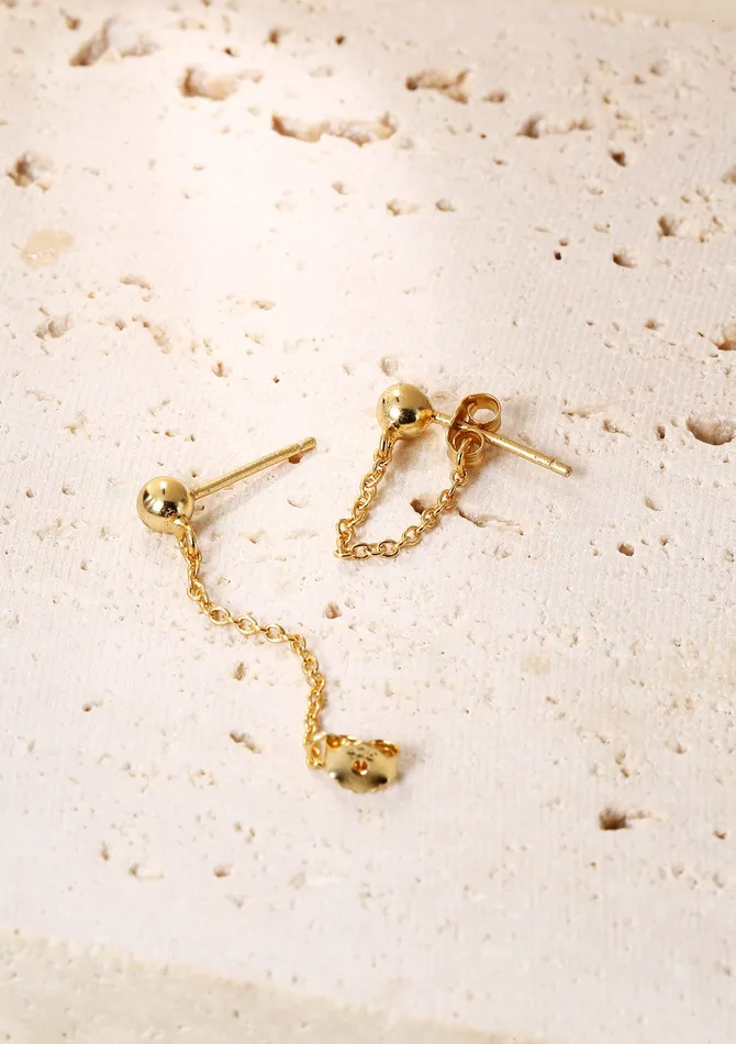 Hey Happiness Earrings Classic Chain Stud Earrings Sterling Silver Gold