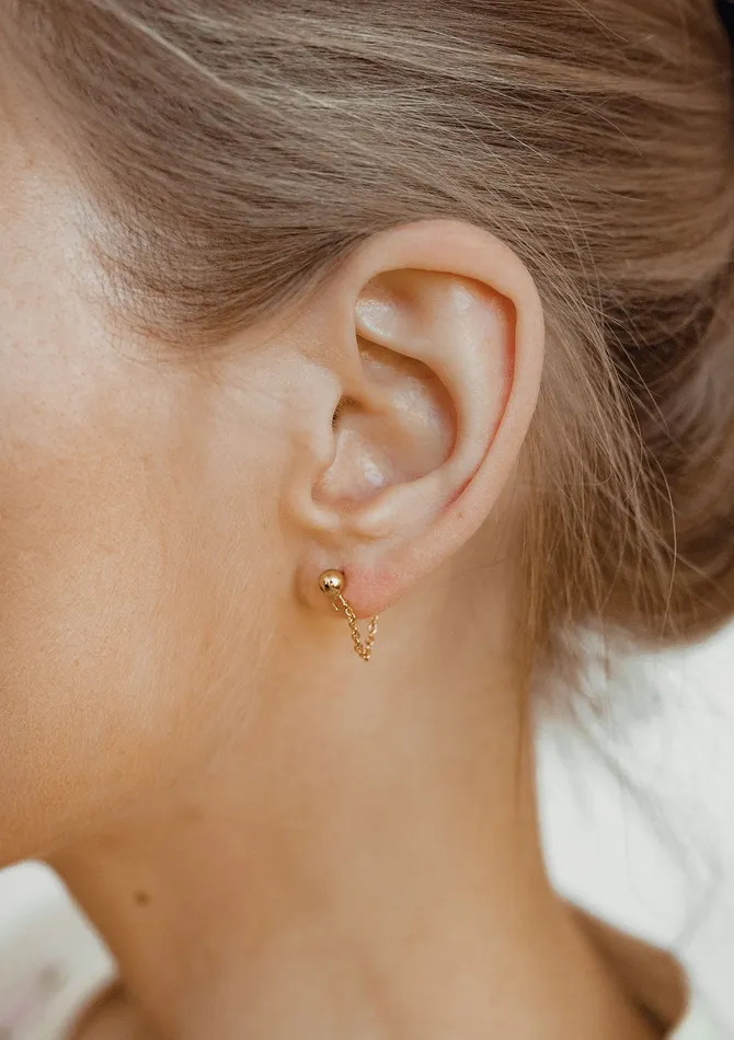 Hey Happiness Earrings Classic Chain Stud Earrings Sterling Silver Gold