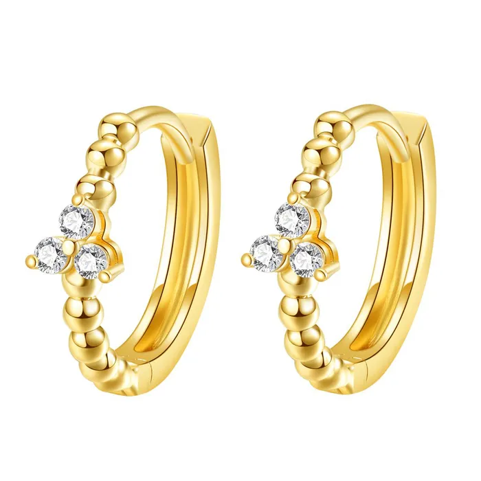 Hey Happiness Earrings Trinity Huggie Hoop Earrings 14K Gold
