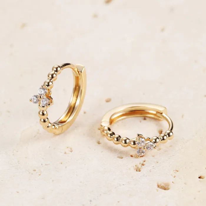Hey Happiness Earrings Trinity Huggie Hoop Earrings 14K Gold Hey Happiness Earrings Trinity Huggie Hoop Earrings 14K Gold