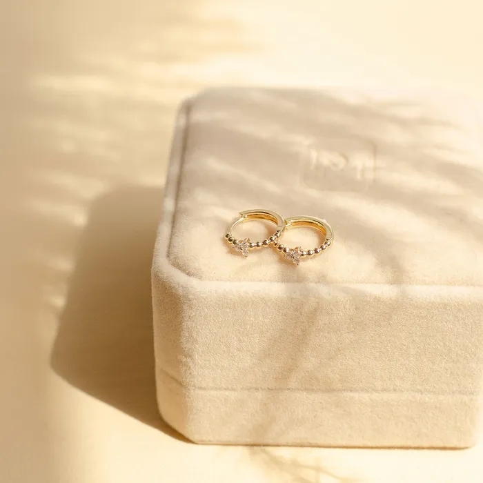 Hey Happiness Earrings Trinity Huggie Hoop Earrings 14K Gold Hey Happiness Earrings Trinity Huggie Hoop Earrings 14K Gold