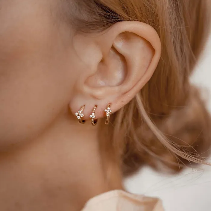 Hey Happiness Earrings Trinity Huggie Hoop Earrings 14K Gold Hey Happiness Earrings Trinity Huggie Hoop Earrings 14K Gold