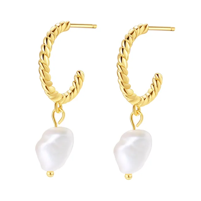Hey Happiness Earrings Twisted Hoop Pearl Drop Earrings Sterling Silver Gold Hey Happiness Earrings Twisted Hoop Pearl Drop Earrings Sterling Silver Gold