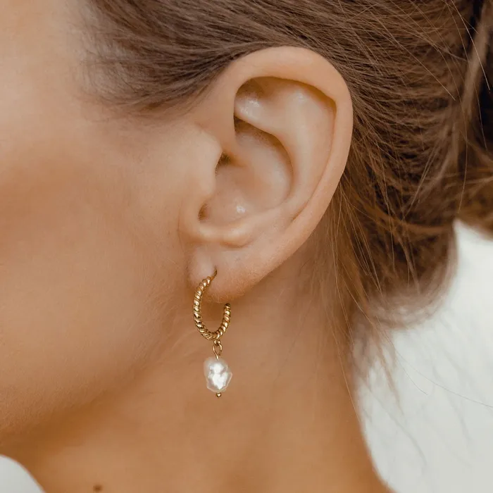 Hey Happiness Earrings Twisted Hoop Pearl Drop Earrings Sterling Silver Gold Hey Happiness Earrings Twisted Hoop Pearl Drop Earrings Sterling Silver Gold