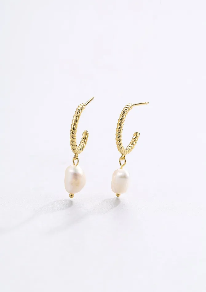 Hey Happiness Earrings Twisted Hoop Pearl Drop Earrings Sterling Silver Gold Hey Happiness Earrings Twisted Hoop Pearl Drop Earrings Sterling Silver Gold