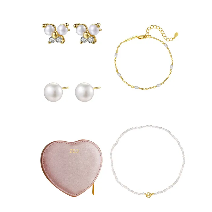 Hey Happiness Rings Pretty Pearl Sterling Silver Jewelry and Case Set