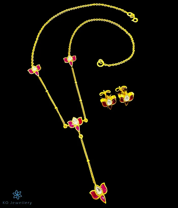 Kundan Necklaces The Lotus Silver Kundan Necklace Red Kundan Necklaces The Lotus Silver Kundan Necklace Red
