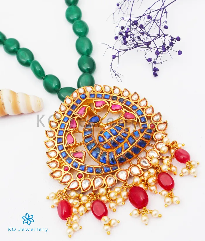 Kundan Necklaces The Tanuruha Silver Jadau Peacock Necklace