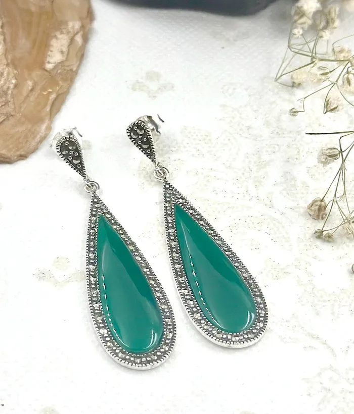 Marcasite Earrings The Silver Marcasite Earrings Green