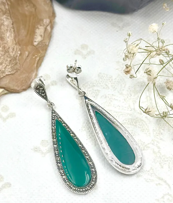 Marcasite Earrings The Silver Marcasite Earrings Green