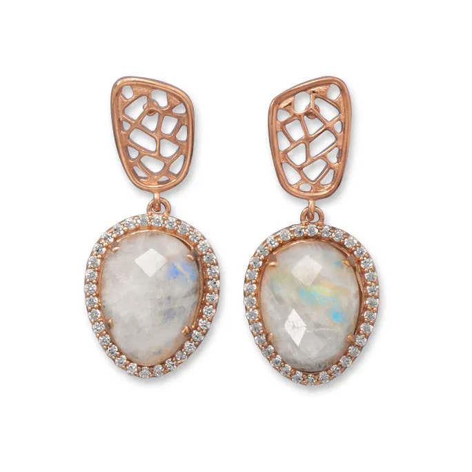MMA Earrings MMA Sterling Silver 14K Rose Gold Plated Moonstone Earrings