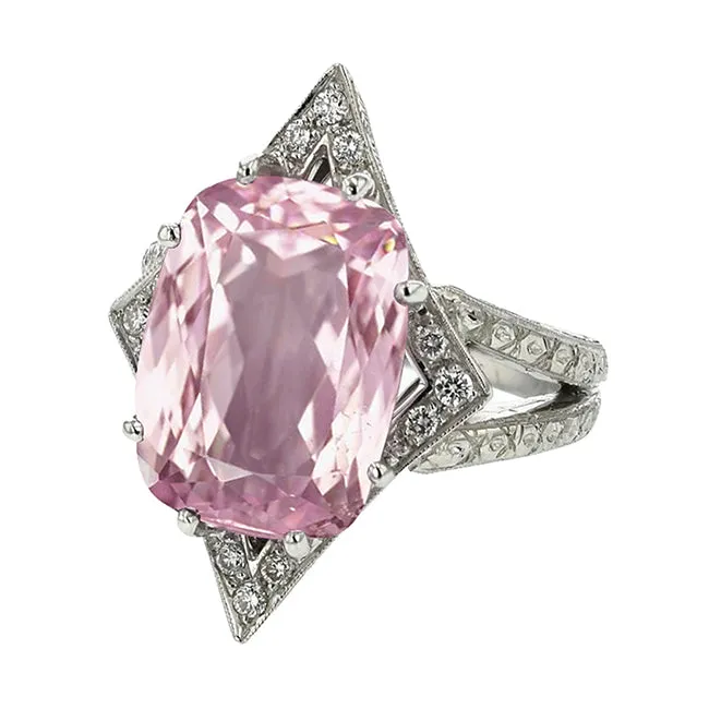 Natural Earth Mined Diamonds Kunzite Gemstone Ring 1750 Ct White Gold 14K GB Rings Natural Earth Mined Diamonds Kunzite Gemstone Ring 1750 Ct White Gold 14K GB Rings