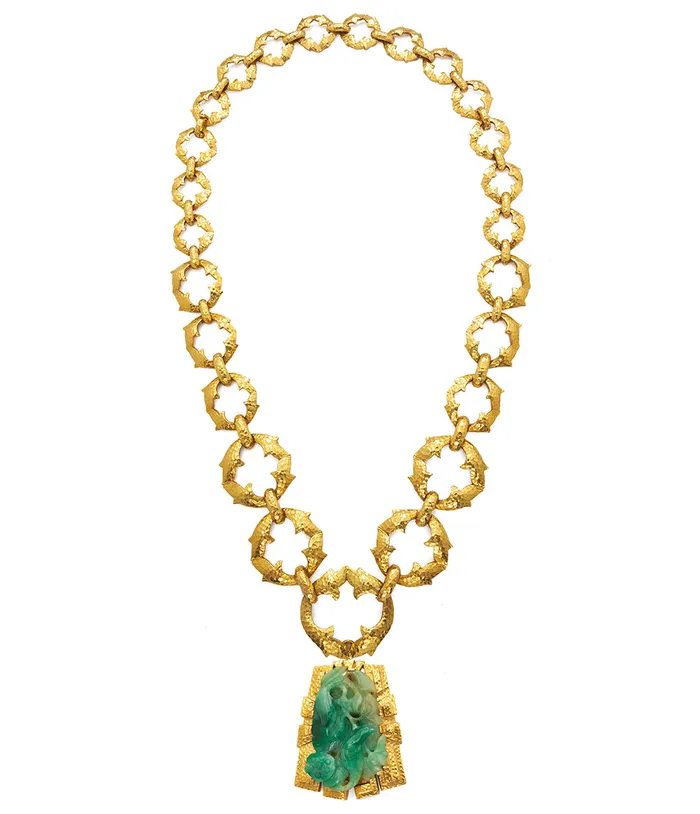 Necklaces David Webb Jade Necklace Hammered 18K Gold