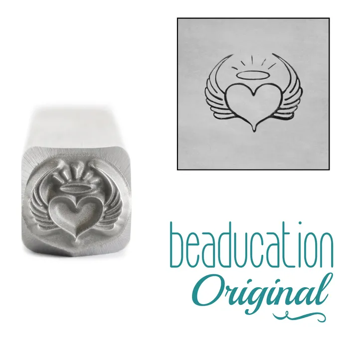 Necklaces DS 38 Heart with Wings and Halo Metal Design Stamp 8mm Beaducation Original
