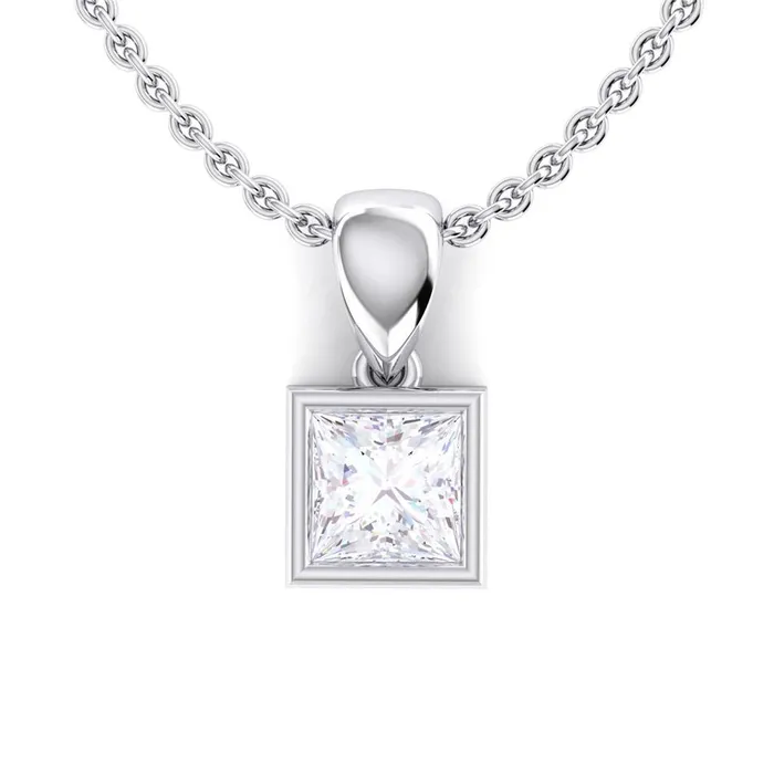 Necklaces GB Princess Cut White Gold Bezel Set Natural Earth Mined Diamond Necklace Pendant 215 Ct Necklaces GB Princess Cut White Gold Bezel Set Natural Earth Mined Diamond Necklace Pendant 215 Ct