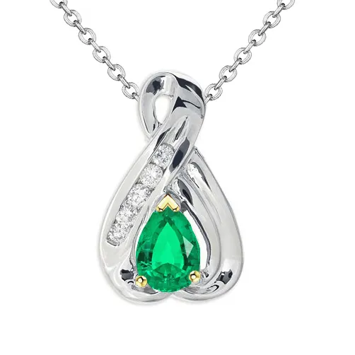 Necklaces HarryChadEntcom Infinity Style Green Emerald And Diamond Pendant Pear Cut Gold 14K Necklaces HarryChadEntcom Infinity Style Green Emerald And Diamond Pendant Pear Cut Gold 14K
