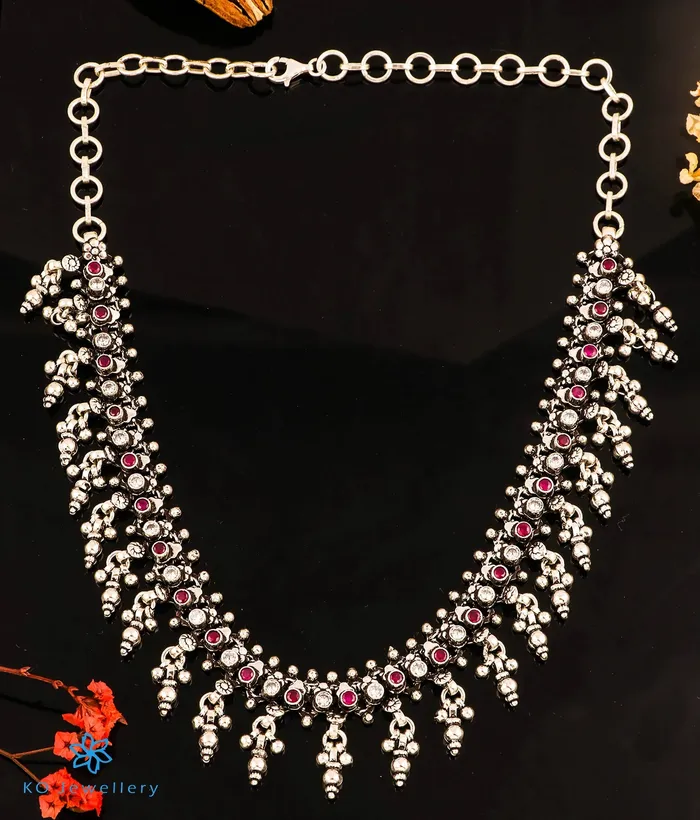 Necklaces Jaipur The Aqsa Silver Antique Gemstone Necklace