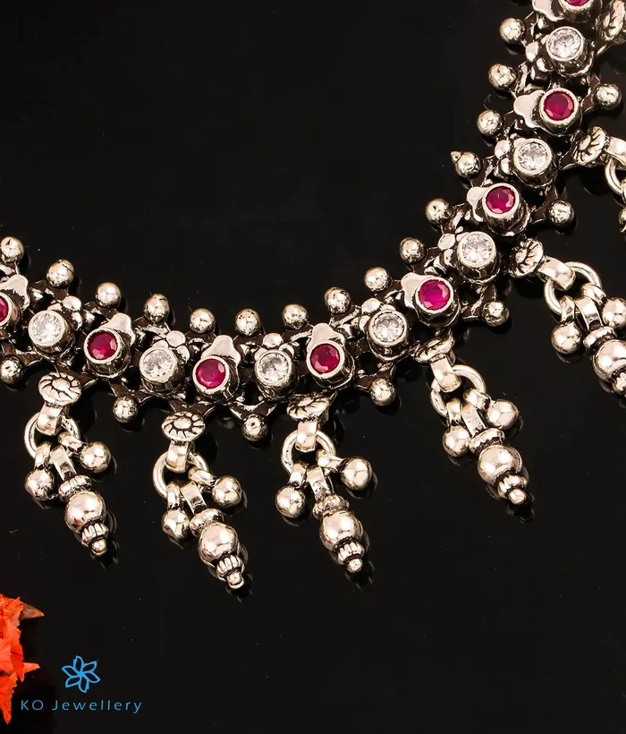 Necklaces Jaipur The Aqsa Silver Antique Gemstone Necklace