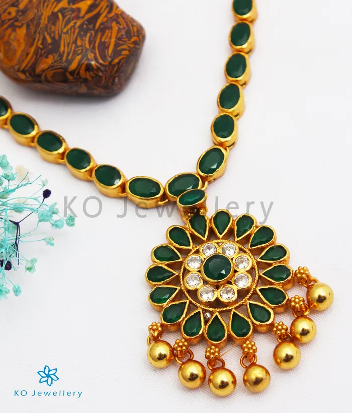 Necklaces Silversmith The Abhishi Silver Kempu Necklace Green