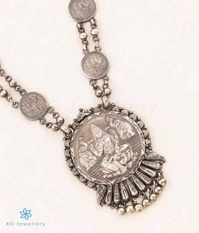 Necklaces Silversmith The Classic Silver Lakshmi Kasumala Coin Necklace Oxidised