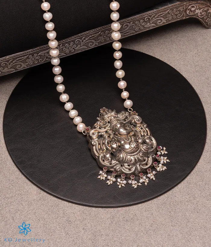 Necklaces Silversmith The Ganadevata Silver Ganesha Pearl Nakkasi Necklace
