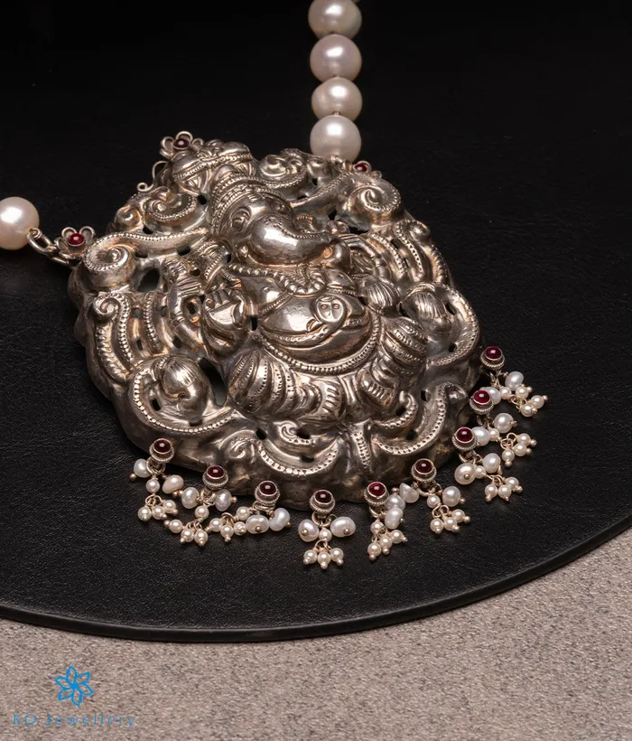 Necklaces Silversmith The Ganadevata Silver Ganesha Pearl Nakkasi Necklace
