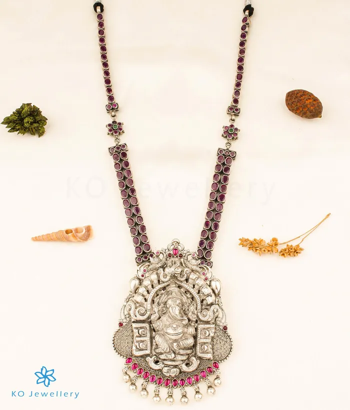 Necklaces The Aadhvitha Silver Ganesha Kempu Necklace Silversmith Necklaces The Aadhvitha Silver Ganesha Kempu Necklace Silversmith