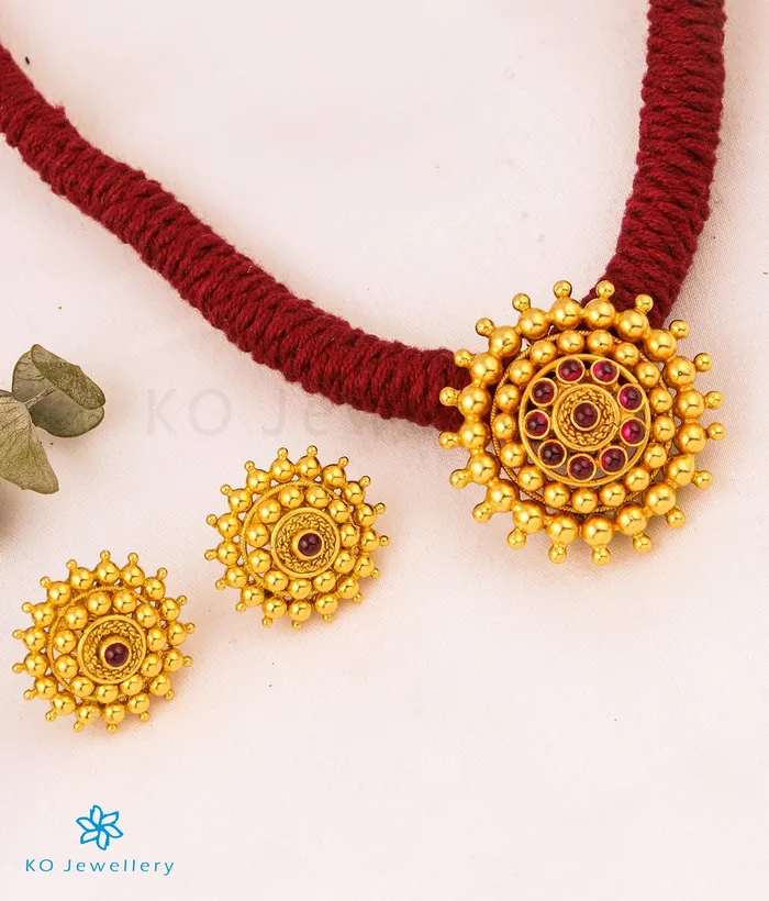 Necklaces The Chakratiya Silver Thread Necklace Maroon Silversmith