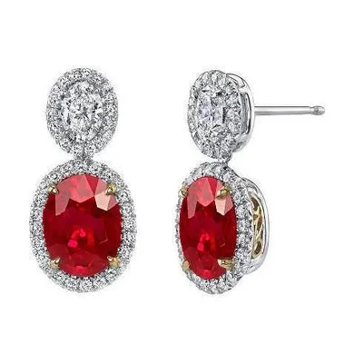 Oval And Round Ruby With Natural Earth Mined Diamonds 14 Ct Studs Earrings Gold 14K GB Earrings Oval And Round Ruby With Natural Earth Mined Diamonds 14 Ct Studs Earrings Gold 14K GB Earrings