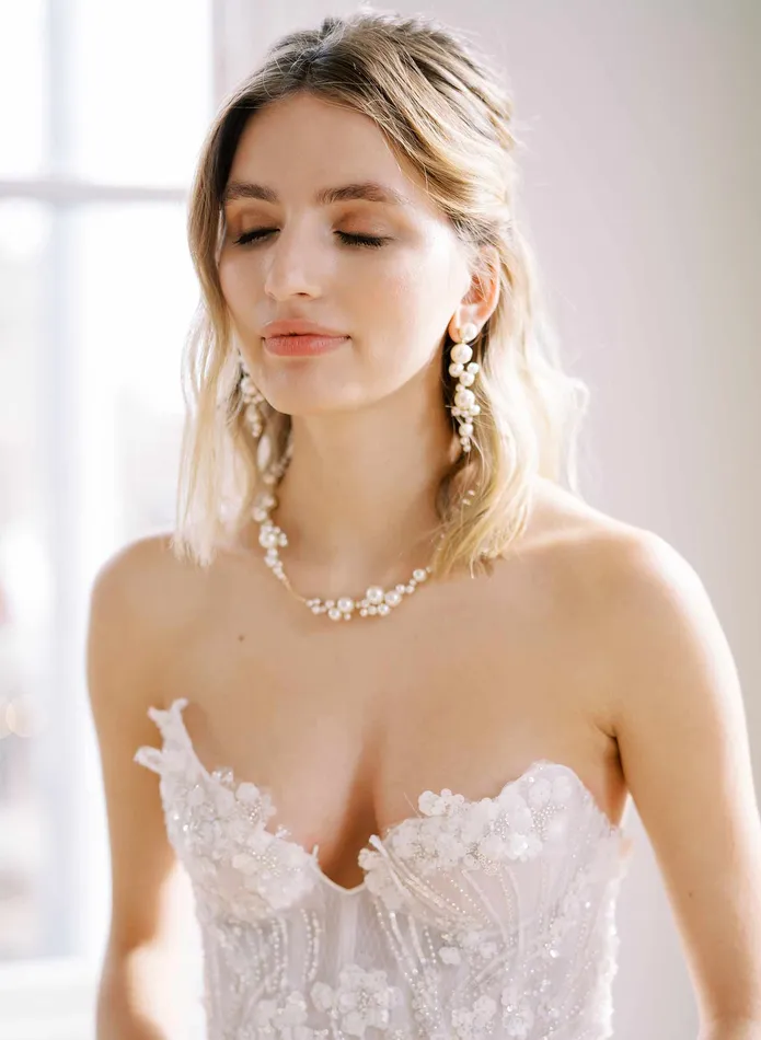Pearl droplets bridal earrings Style 2427 twigs honey Earrings