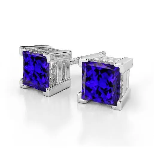 Princess Cut 8 Ct Blue Tanzanite Studs Earrings 14K White Gold New GB Earrings Princess Cut 8 Ct Blue Tanzanite Studs Earrings 14K White Gold New GB Earrings