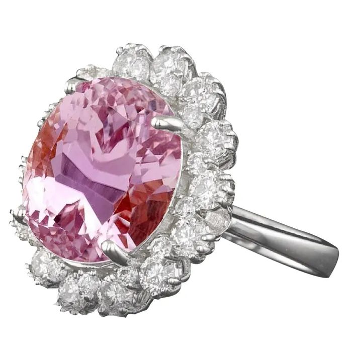 Rings 3370 Carats Pink Kunzite Natural Earth Mined Diamonds Ring White Gold Flower Style GB Rings 3370 Carats Pink Kunzite Natural Earth Mined Diamonds Ring White Gold Flower Style GB