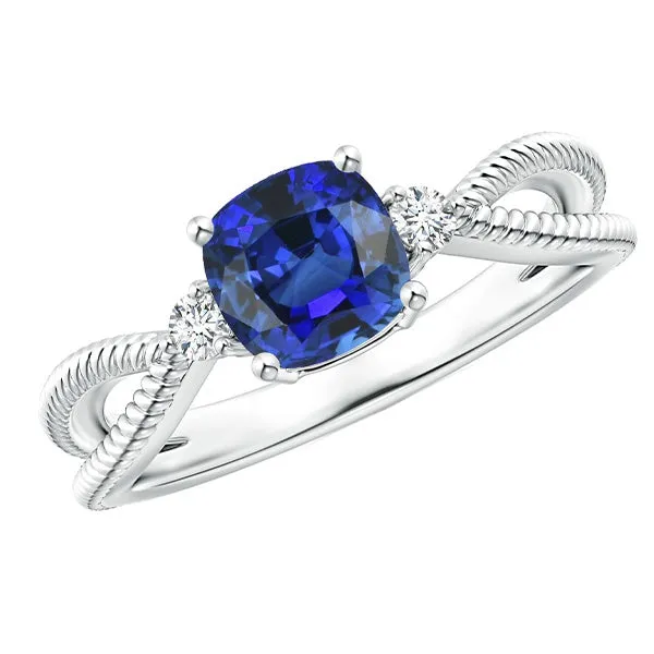 Rings Cushion Sapphire 3 Stone Ring Split Shank 225 Carats Rope Style HarryChadEntcom Rings Cushion Sapphire 3 Stone Ring Split Shank 225 Carats Rope Style HarryChadEntcom