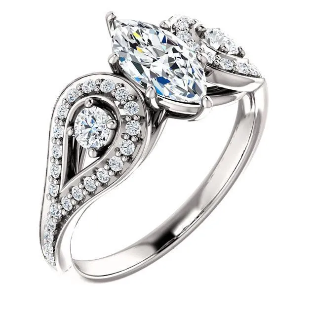 Rings GB 195 Carat Marquise And Round Natural Earth Mined Diamond Three Stone Style Ring Rings GB 195 Carat Marquise And Round Natural Earth Mined Diamond Three Stone Style Ring