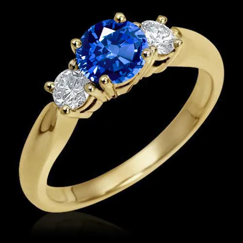 Rings GB 1 Carat Three Stone Natural Earth Mined Diamond and Gemstone Engagement Ring 14K Yellow Gold Rings GB 1 Carat Three Stone Natural Earth Mined Diamond and Gemstone Engagement Ring 14K Yellow Gold