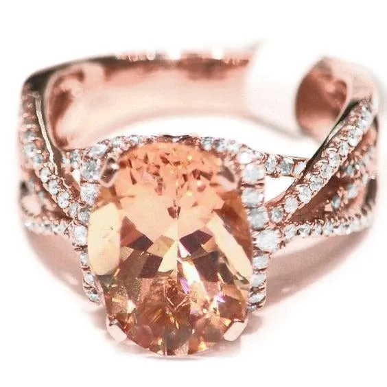 Rings GB 14K Rose Gold 1150 Ct Morganite With Natural Earth Mined Diamonds Anniversary Ring Rings GB 14K Rose Gold 1150 Ct Morganite With Natural Earth Mined Diamonds Anniversary Ring