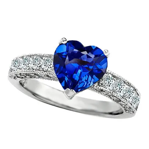 Rings GB 250 Carats Heart Cut Ceylon Blue Sapphire Natural Earth Mined Diamond Engagement Ring Rings GB 250 Carats Heart Cut Ceylon Blue Sapphire Natural Earth Mined Diamond Engagement Ring